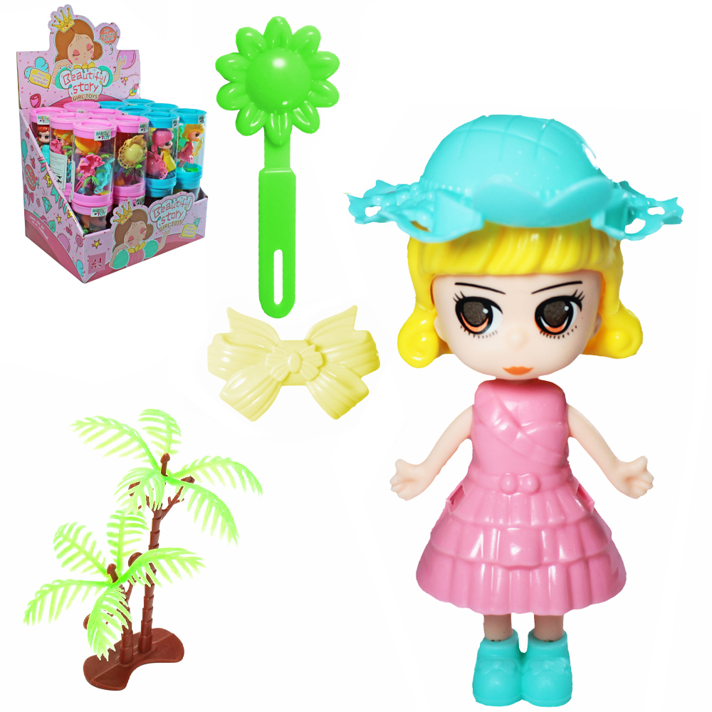 BONECA BEAUTIFUL STORY GIRL TOYS COM CHAPEU + ACESSORIOS 5 PECAS NO TUBO 