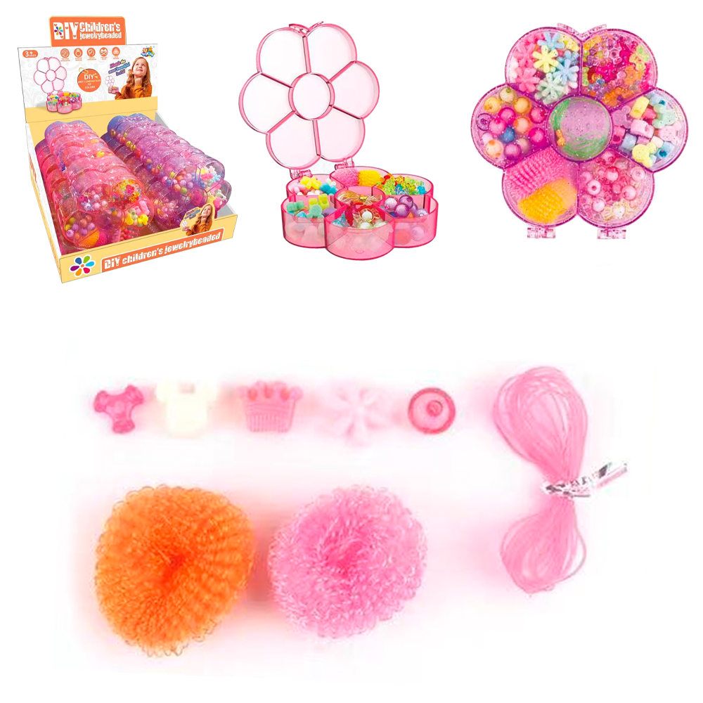 KIT BELEZA / BIJUTERIA INFANTIL COM MICANGAS NO ESTOJO FLOR 