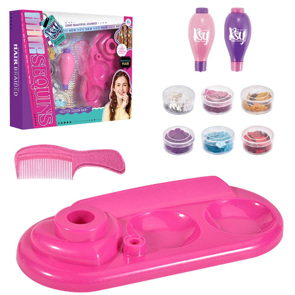 KIT BELEZA / BIJUTERIA INFANTIL LANTEJOULA 5 CORES COM APLICADOR PARA CABELO + PENTE 