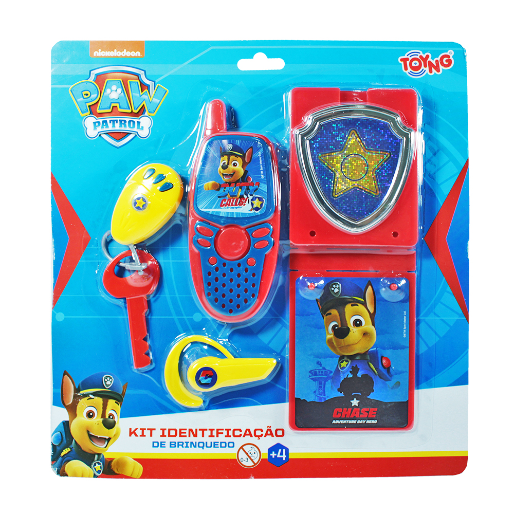 KIT IDENTIFICACAO PATRULHA CANINA COM CELULAR + DISTINTIVO E ACESSORIOS PAW PATROL 4 PECAS  