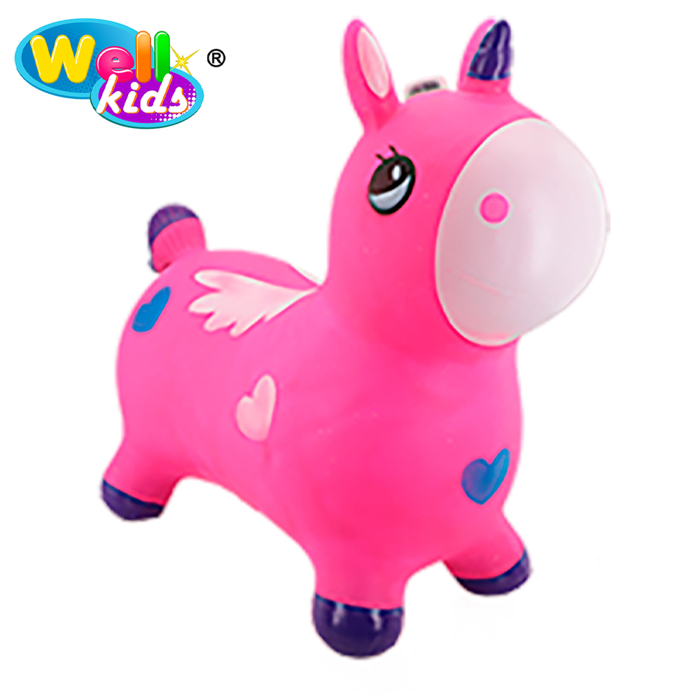 CAVALINHO UPA UPA DE VINIL INFLAVEL UNICORNIO LUA ROSA COM GLITER E SOM 53X52X26CM