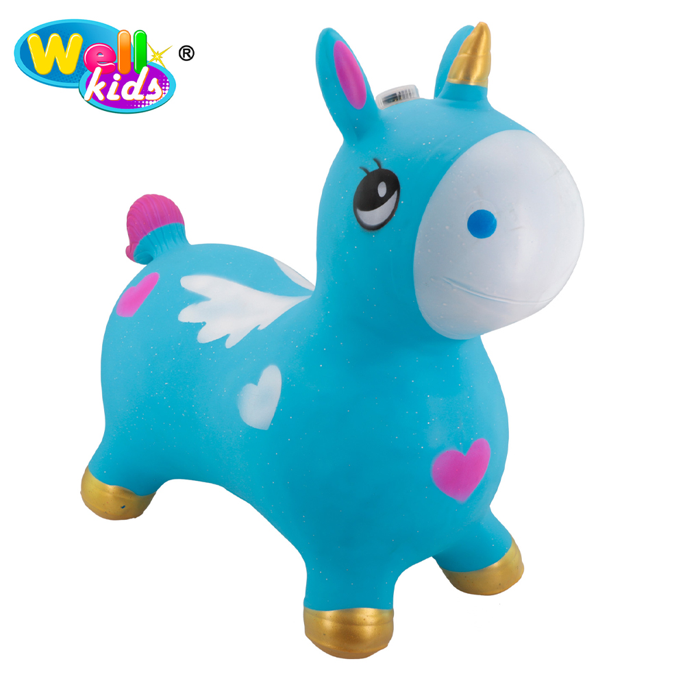 CAVALINHO UPA UPA DE VINIL INFLAVEL UNICORNIO LUA AZUL COM GLITER E SOM 53X52X26CM