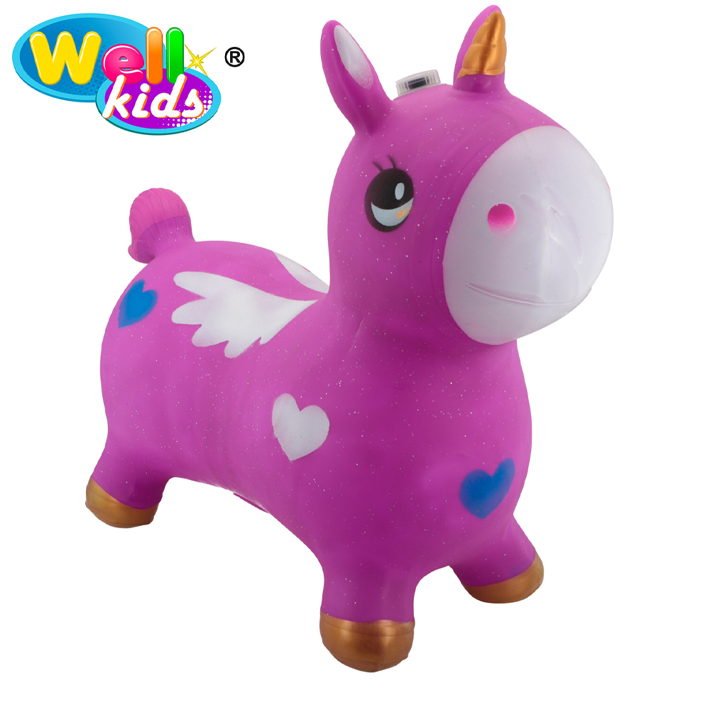 CAVALINHO UPA UPA DE VINIL INFLAVEL UNICORNIO LUA LILAS COM GLITER E SOM 53X52X26CM