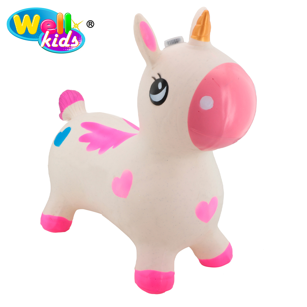 CAVALINHO UPA UPA DE VINIL INFLAVEL UNICORNIO LUA BRANCA COM GLITER E SOM 53X52X26CM