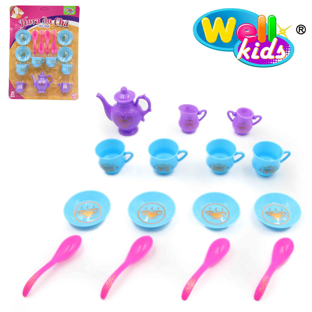 KIT COZINHA INFANTIL CAFEZINHO COM BULE + COLHERES E ACESSORIOS COLORIDO COZINHA DOS SONHOS 15 PECAS