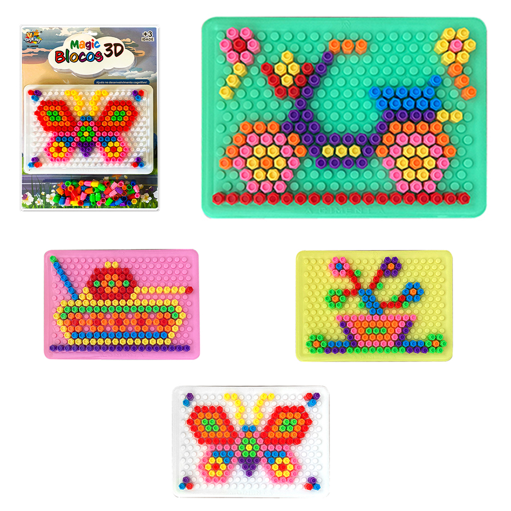 BRINQUEDO EDUCATIVO DE ENCAIXE DESENHOS MONTA E DESMONTA MAGIC BLOCOS 3D COM 199 PECAS