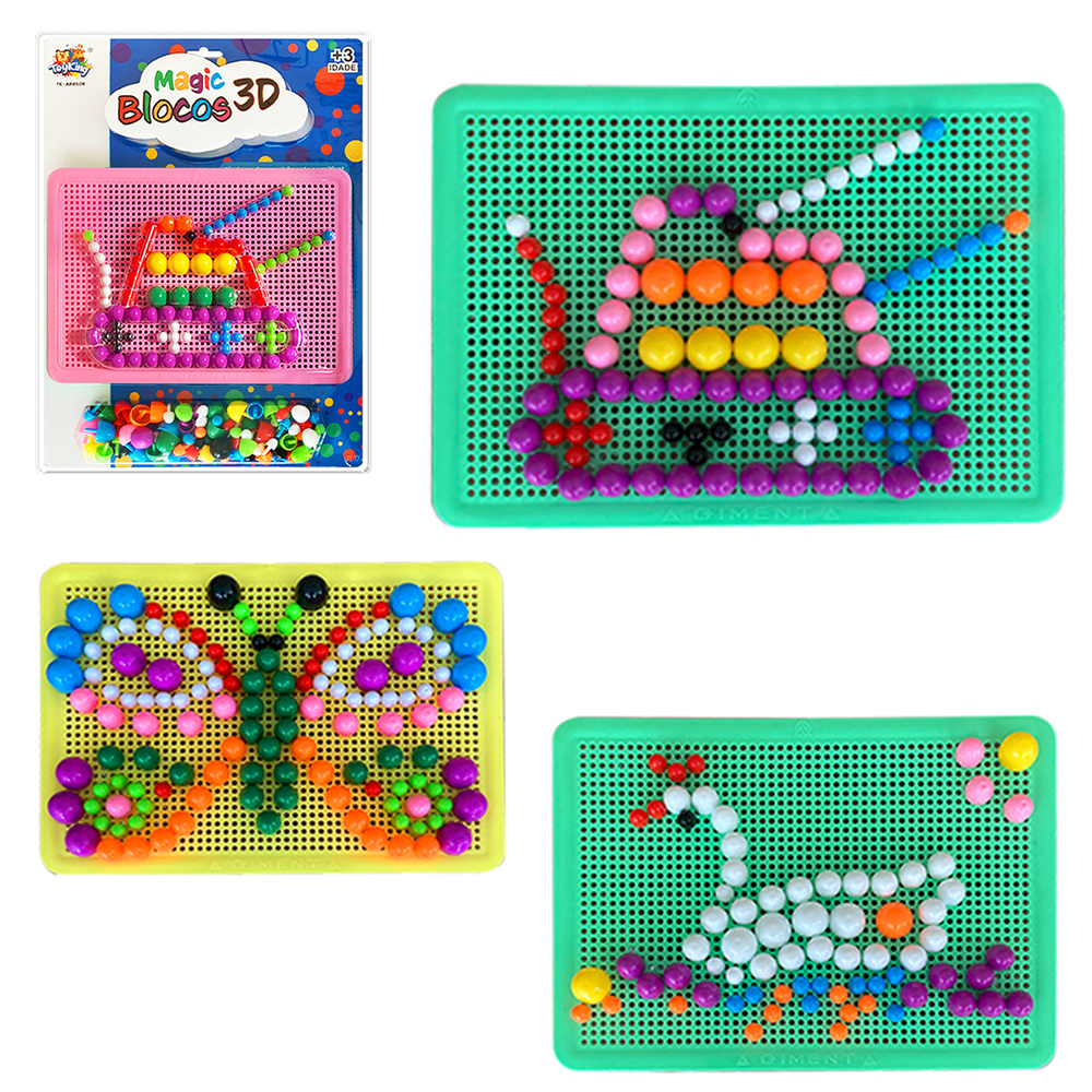 BRINQUEDO EDUCATIVO DE ENCAIXE DESENHOS MONTA E DESMONTA MAGIC BLOCOS 3D COM 128 PECAS