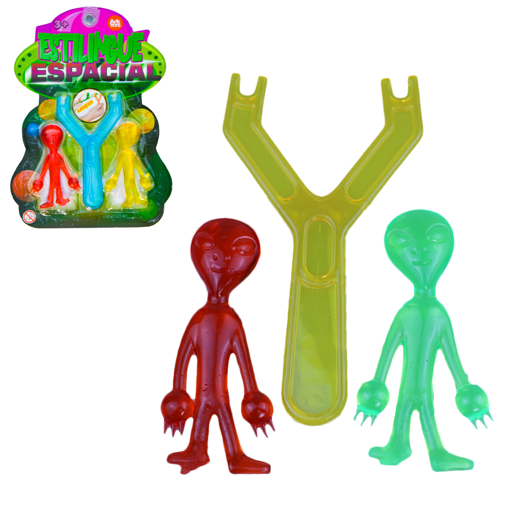 BONECO GRUDA GRUDA ALIEN ESPACIAL COM ESTILINGUE 3 PECAS