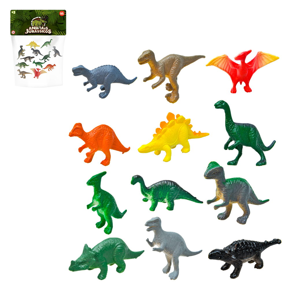 KIT ANIMAL DINOSSAURO DE PLASTICO ANIMAIS JURASSICOS COM 12 PECAS NA SOLAPA