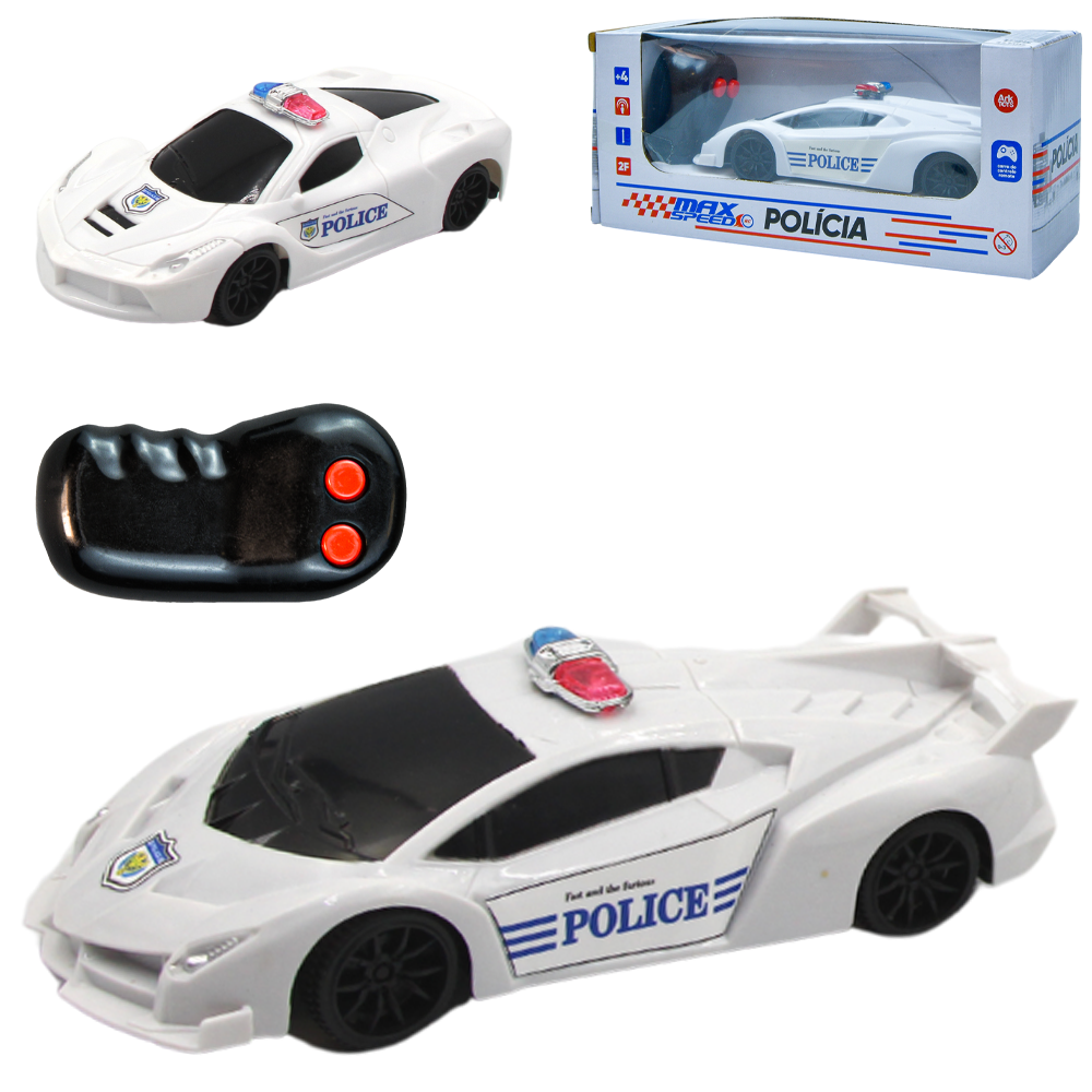 CARRO COM CONTROLE REMOTO SEM FIO POLICIA MAX SPEED A PILHA 