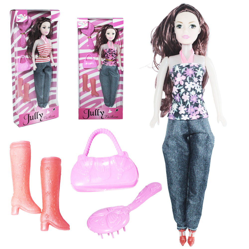 BONECA JULLY FASHION COM PENTE + BOLSA + SAPATO E BOTA