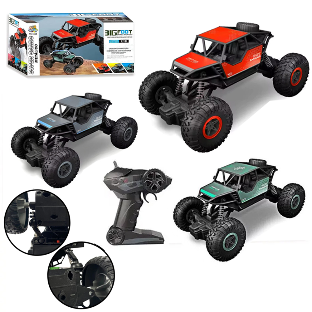 CARRO COM CONTROLE REMOTO SEM FIO SUPER CARRO METALICO BIG FOOT A PILHA  