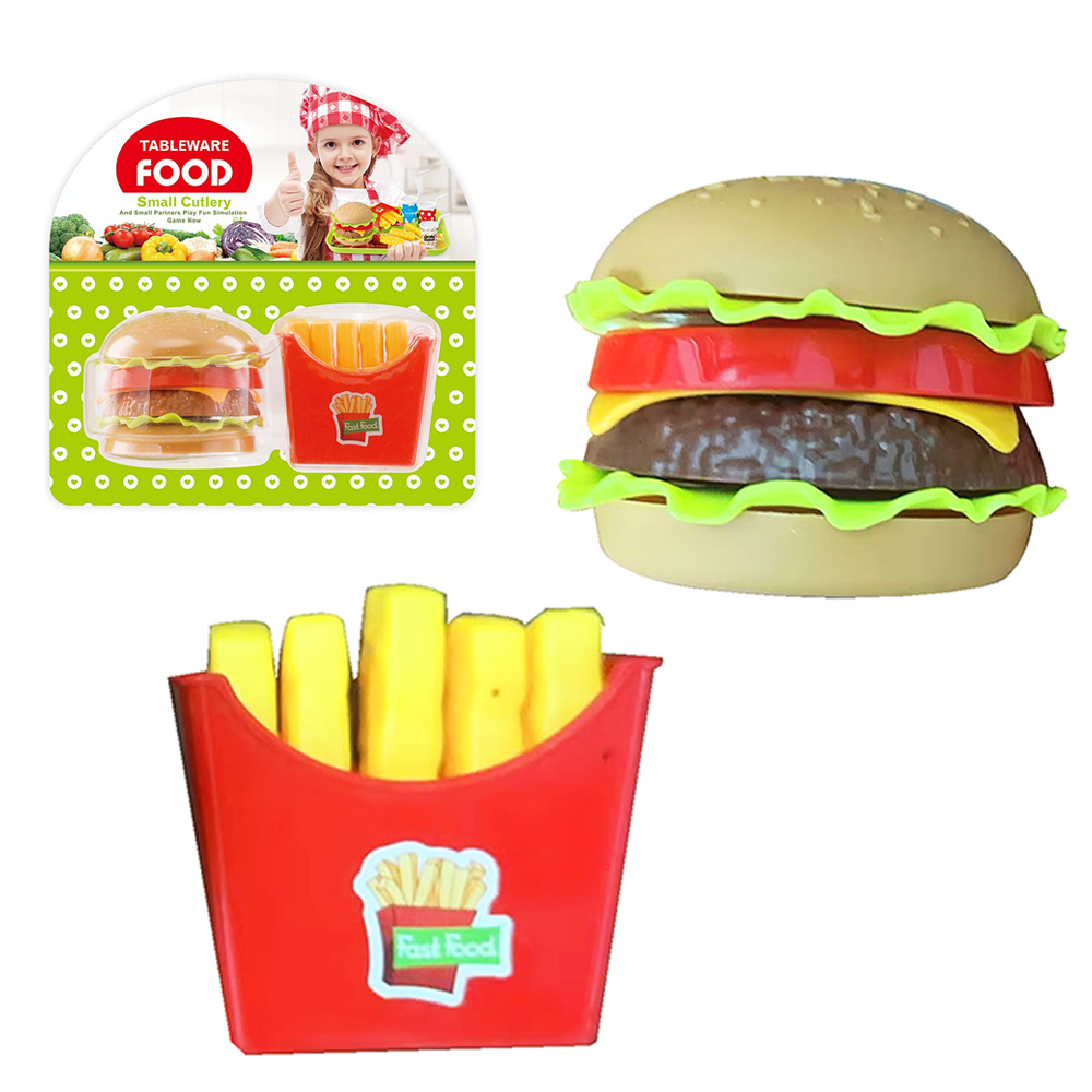 KIT COZINHA INFANTIL COM LANCHE HAMBURGUER + BATATA FRITA FAST FOOD 13 PECAS 