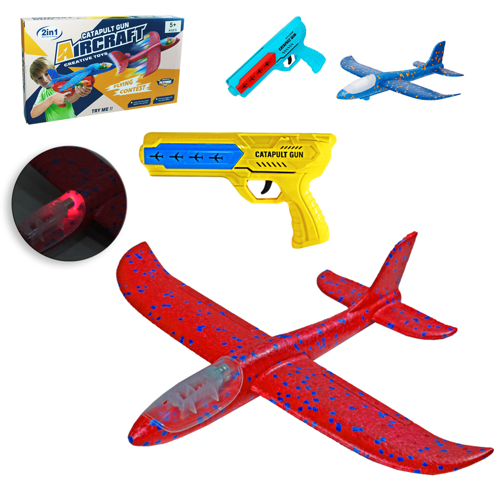 PISTOLA LANCA AVIAO SORTIDO CATAPULT GUN AIRCRAFT COM LUZ 