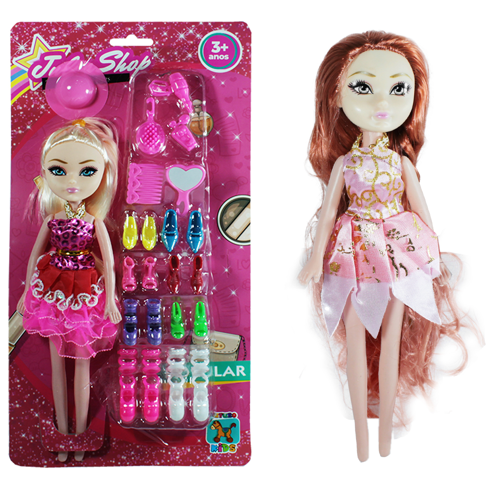 BONECA JULIA SHOP TROCA CALCADO COM CHAPEU + ACESSORIOS 22 PECAS 