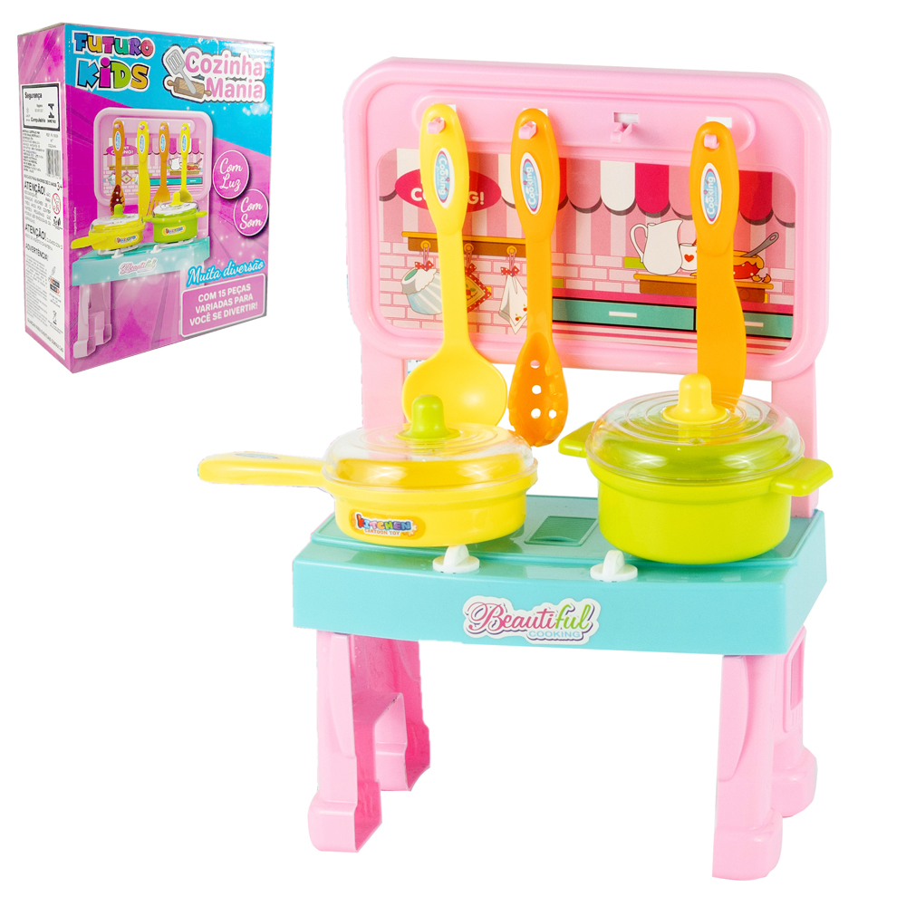 KIT COZINHA INFANTIL COM FRIGIDEIRA E ACESSORIOS COM LUZ E SOM 