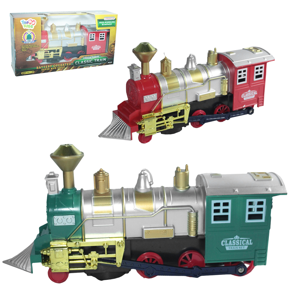 TREM / TRENZINHO LOCOMOTIVA BATE E VOLTA CLASSIC TRAIN COM SOM / LUZ E FUMACA A PILHA TOP KIDS