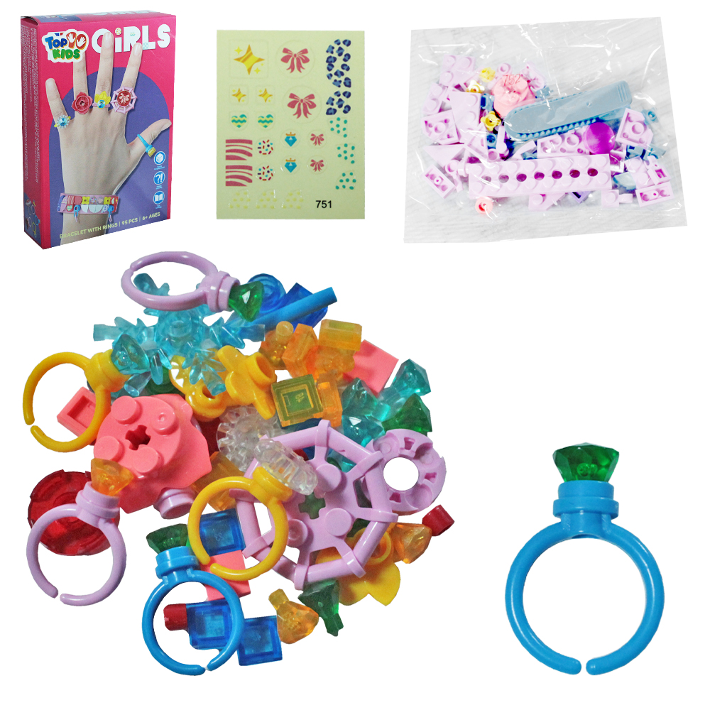 KIT BELEZA / BIJUTERIA INFANTIL COM ANEL + BLOCOS DE MONTAR GIRLS 105 PECAS TLEG TOP KIDS 