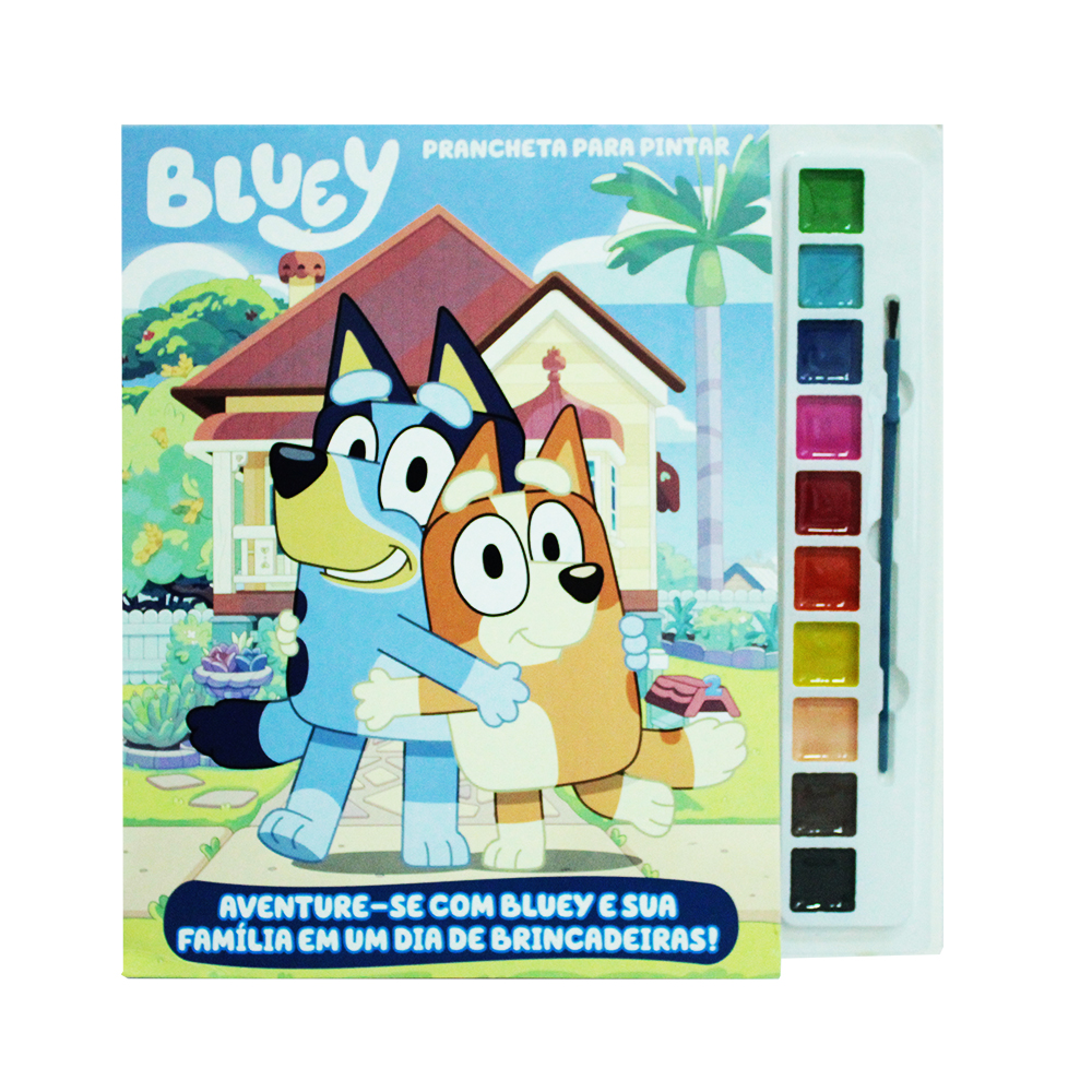 LIVRO BLUEY AQUARELA COM 10 CORES + PINCEL 8 PAGINAS 28X27CM 