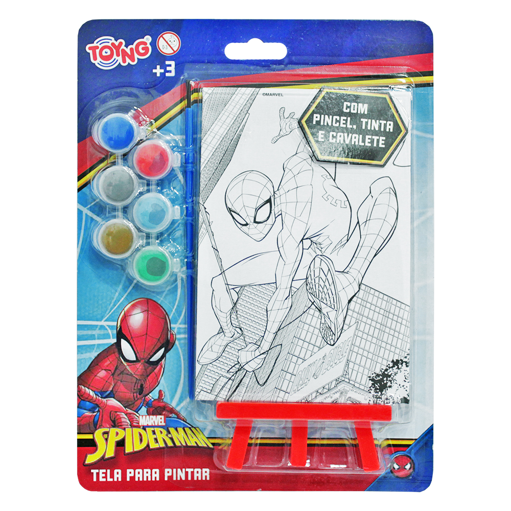 QUADRO COM SUPORTE PARA PINTURA HOMEM ARANHA SPIDER-MAN MARVEL COM TELA + 6 TINTAS E PINCEL