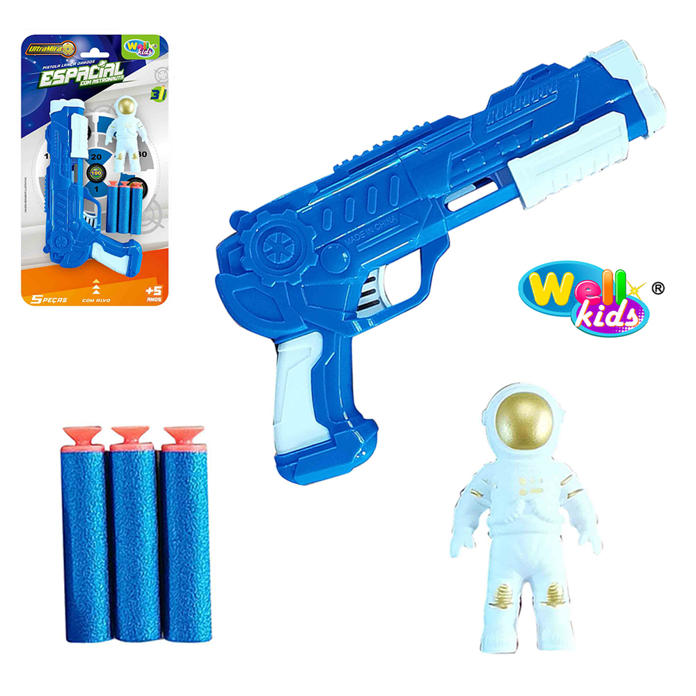 PISTOLA LANCA DARDO ESPUMA / VENTOSA COM 3 DARDOS + ALVO + ASTRONALTA ESPACIAL ULTRAMIRA