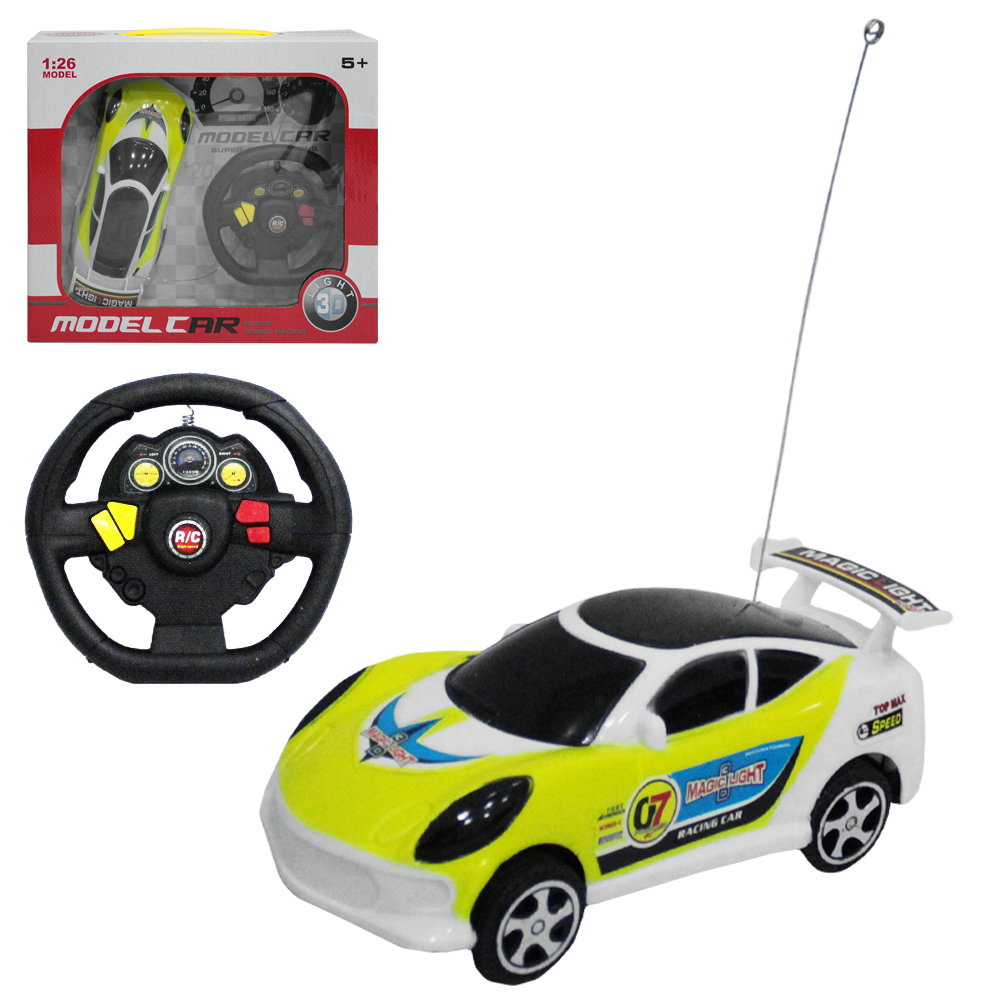 CARRO COM CONTROLE REMOTO SEM FIO VOLANTE MODEL CAR 3 FUNCOES COM LUZ A PILHA