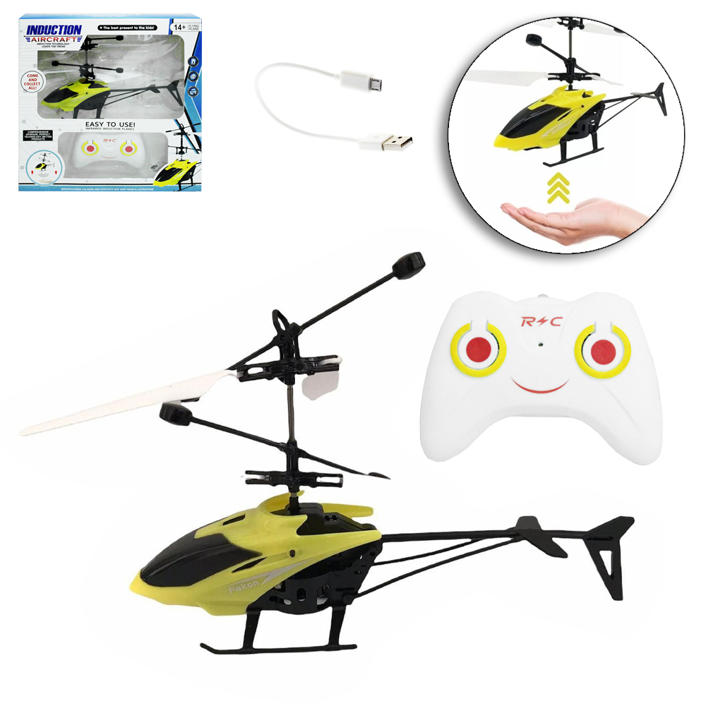 HELICOPTERO DRONE COM SENSOR DE APROXIMACAO RECARREGAVEL USB + LUZ E CONTROLE REMOTO A PILHA