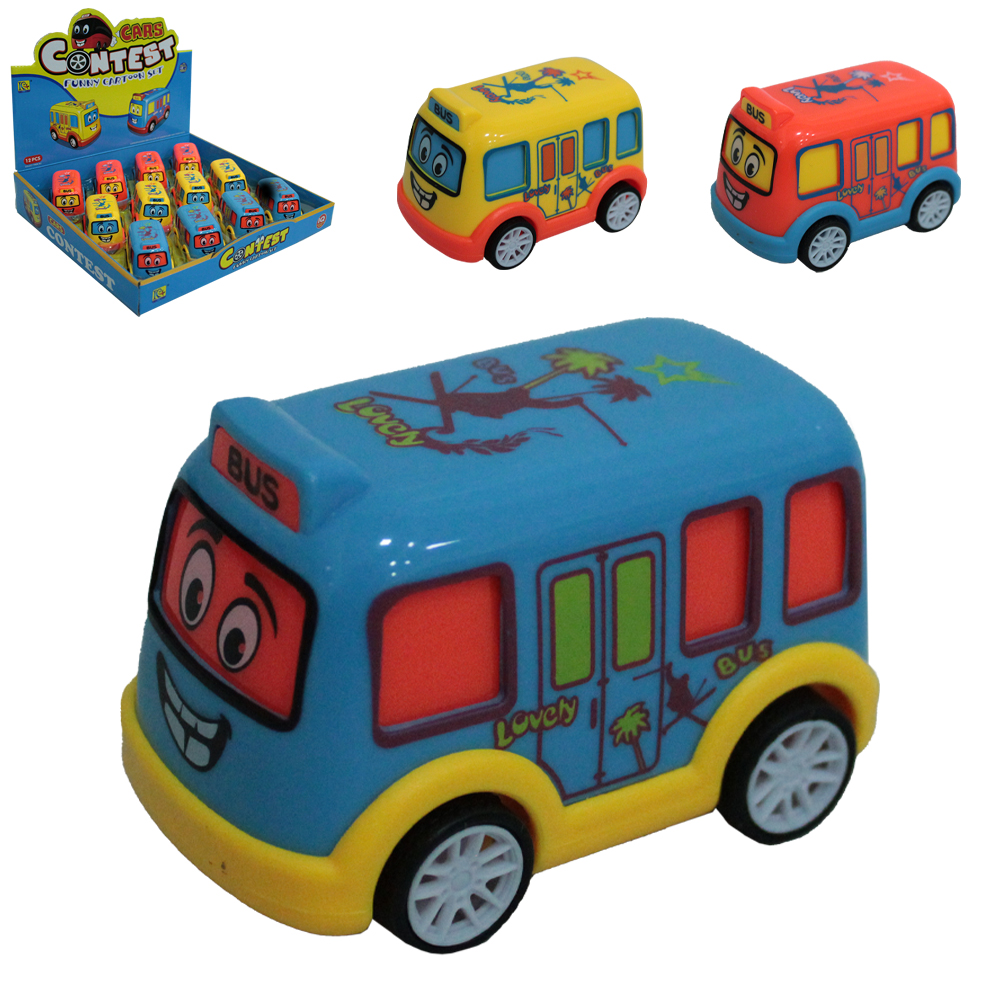 ONIBUS A FRICCAO PULL BACK CARS CONTEST FUNNY CARTOON SET DP PLAY