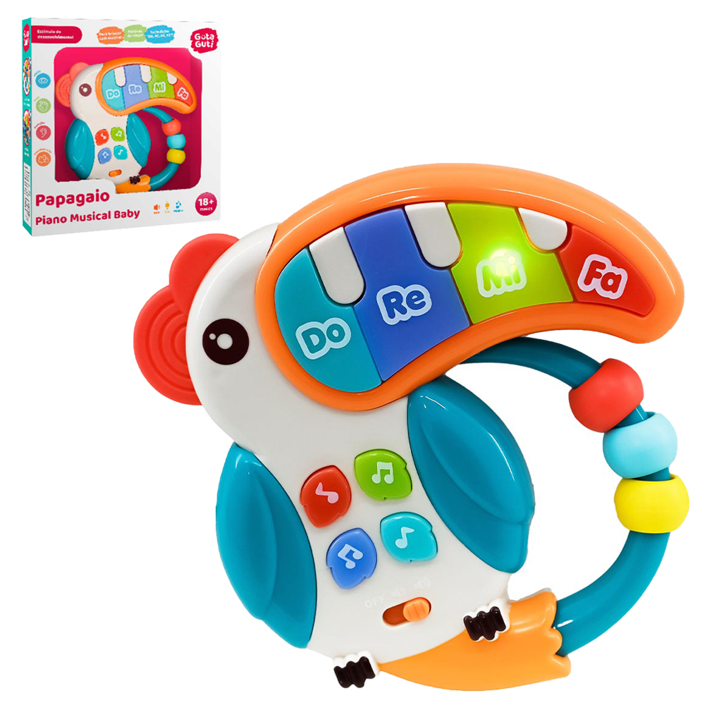 TECLADO / PIANO BABY MUSICAL PAPAGAIO INFANTIL COM LUZ A PILHA