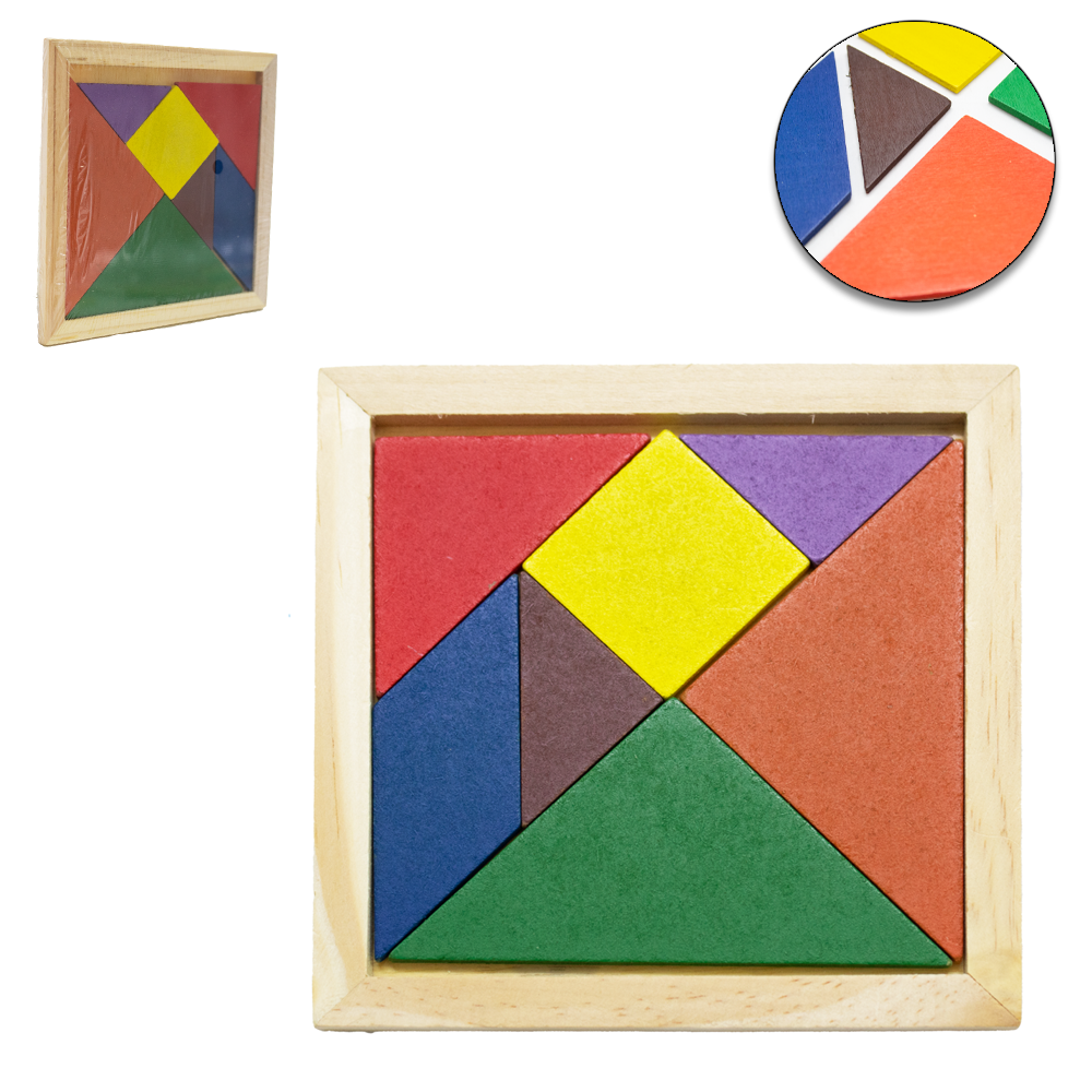 TABULEIRO DIDATICO EDUCATIVO QUEBRA CABECA DE ENCAIXE GEOMETRICO DE MADEIRA 8 PECAS 11,5X11,5CM