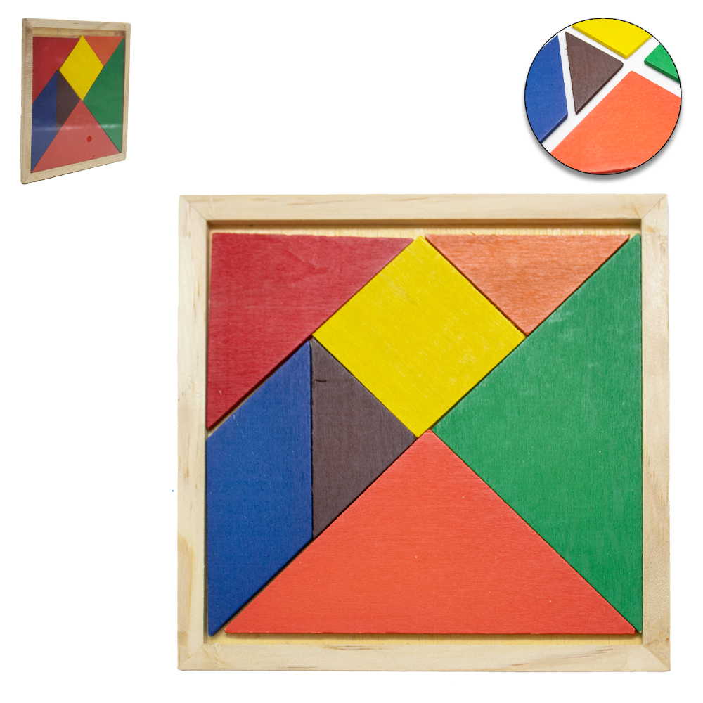 TABULEIRO DIDATICO EDUCATIVO QUEBRA CABECA DE ENCAIXE GEOMETRICO DE MADEIRA 8 PECAS 16X16CM