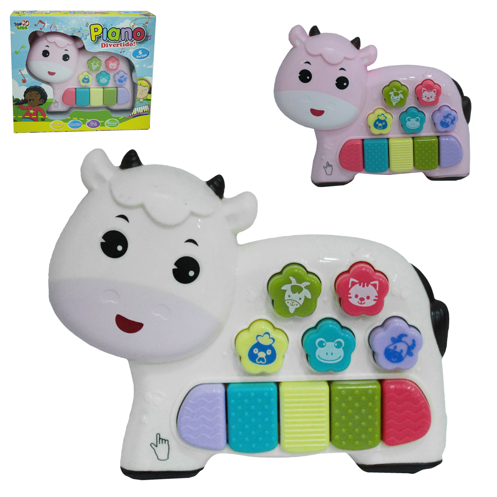 TECLADO / PIANO BABY MUSICAL VAQUINHA INFANTIL COM LUZ A PILHA