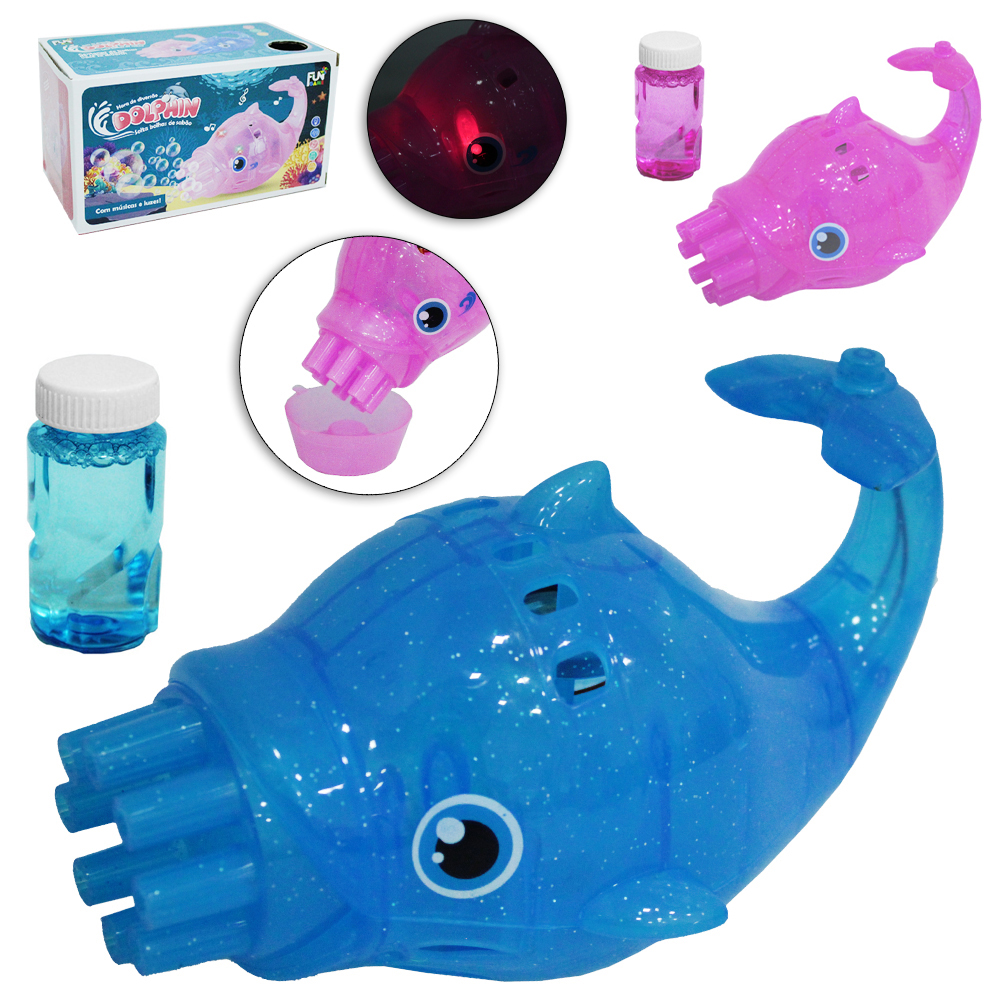 LANCA BOLHA DE SABAO GOLFINHO 8 BICOS COM SOM E LUZ DOLPHIN FUN GAME A PILHA