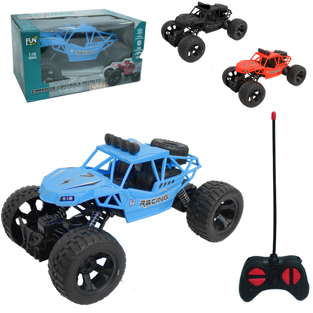 CARRO COM CONTROLE REMOTO SEM FIO OFF-ROAD VEICULO FUN GAME 7 FUNCOES A BATERIA RECARREGAVEL