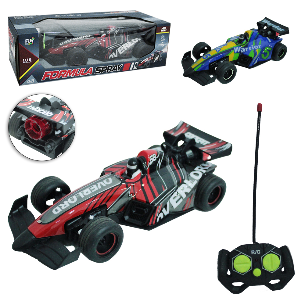 CARRO COM CONTROLE REMOTO SEM FIO FORMULA 1 SPRAY FUN GAME SOLTA FUMACA 7 FUNCOES COM LUZ A BATERIA RECARREGAVEL