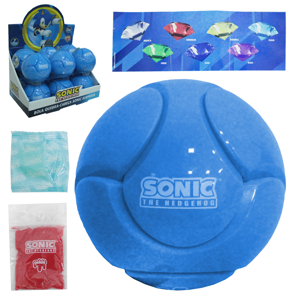 BOLA QUEBRA CABECA SONIC SURPRESA COM GELEINHA SLIME / GELELE 70G + ESMERALDA DO CAOS