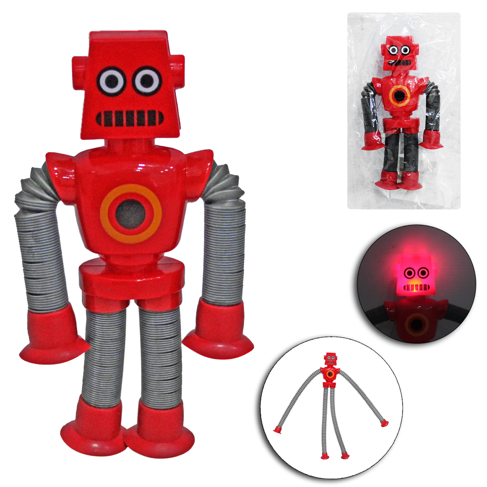 BONECO ROBO BRACOS / PERNAS ESTICA E VOLTA COM MOLA + VENTOSA E LUZ A BATERIA