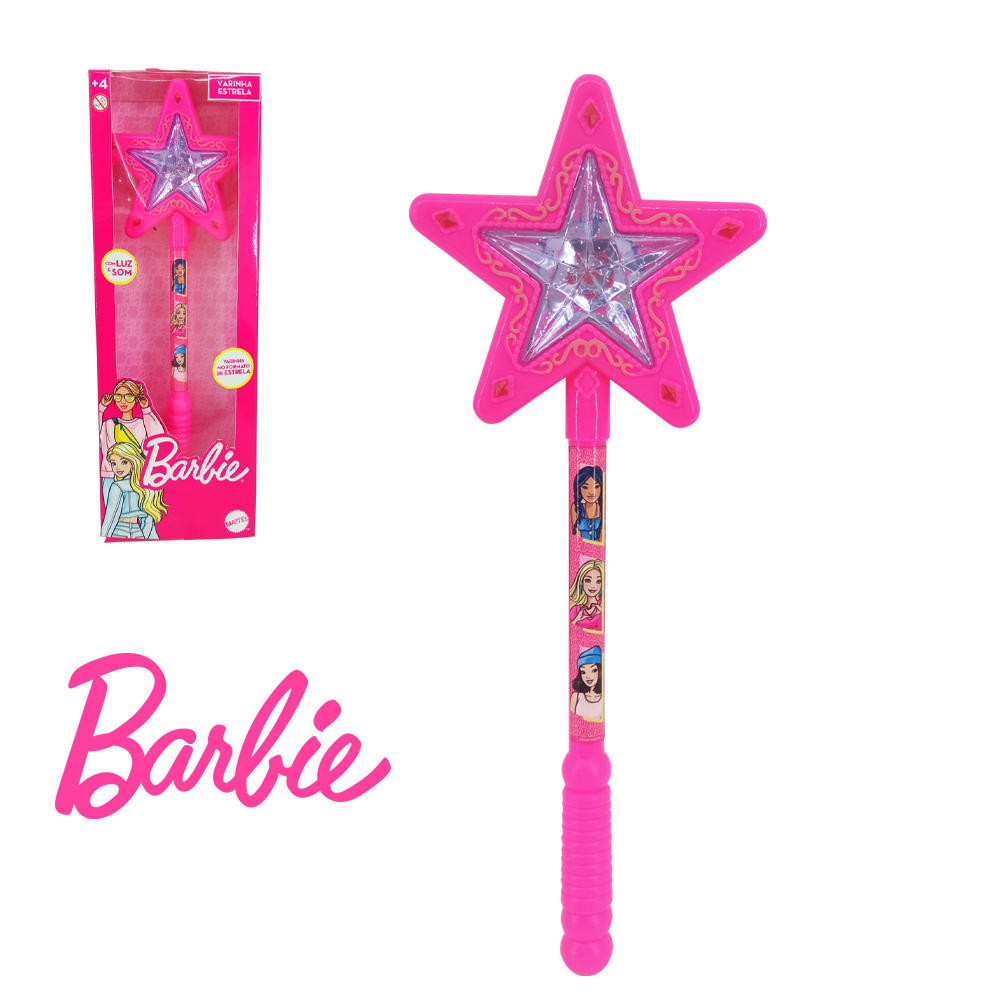 VARINHA MAGICA / CETRO ESTRELA BARBIE COM SOM E LUZ A BATERIA 30CM