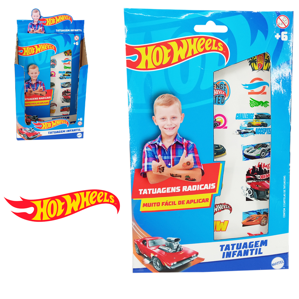 HOT WHEELS TATUAGEM INFANTIL COM 54 PECAS DP PLAY 