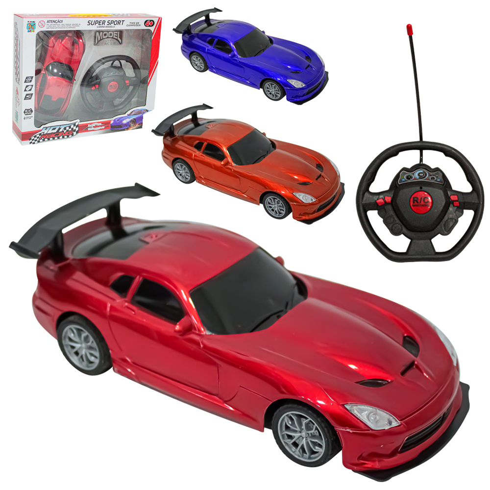 CARRO COM CONTROLE REMOTO SEM FIO VOLANTE SUPER SPORT HOT RACING 7 FUNCOES COM LUZ A PILHA