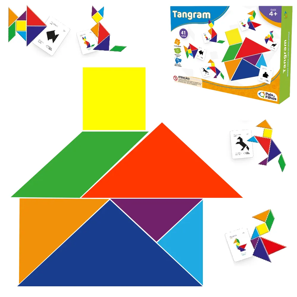 BRINQUEDO EDUCATIDO TANGRAM COM 7 FIGURAS PARA MONTAR + 41 CARTAS 