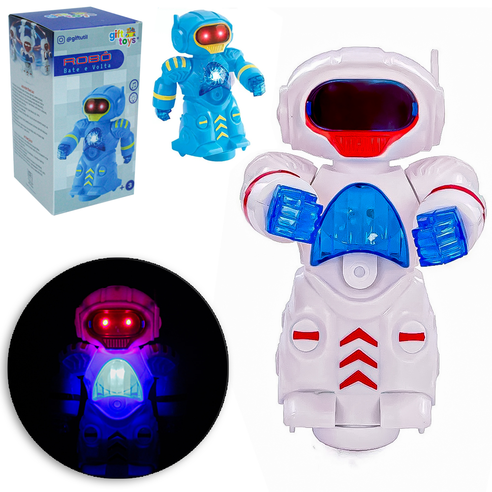 BONECO ROBO BATE E VOLTA COM SOM E LUZ GIFT TOYS A PILHA 