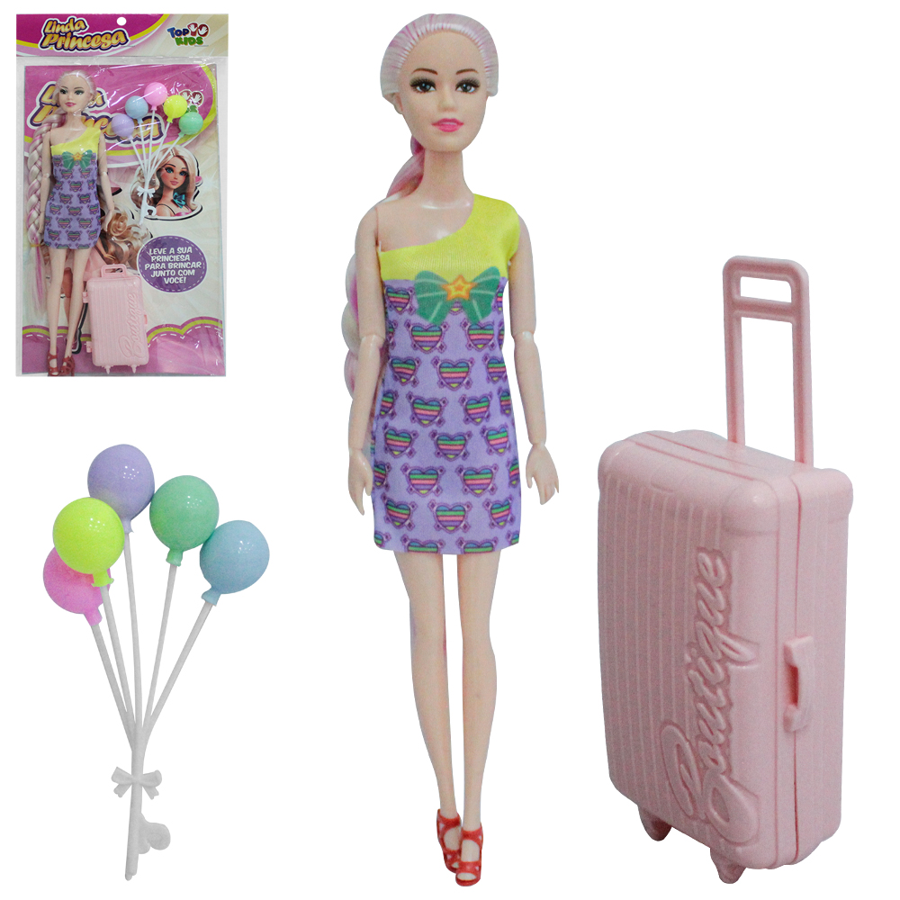 BONECA LINDA PRINCESA COM MALA + BALAO / BEXIGA TOP KIDS