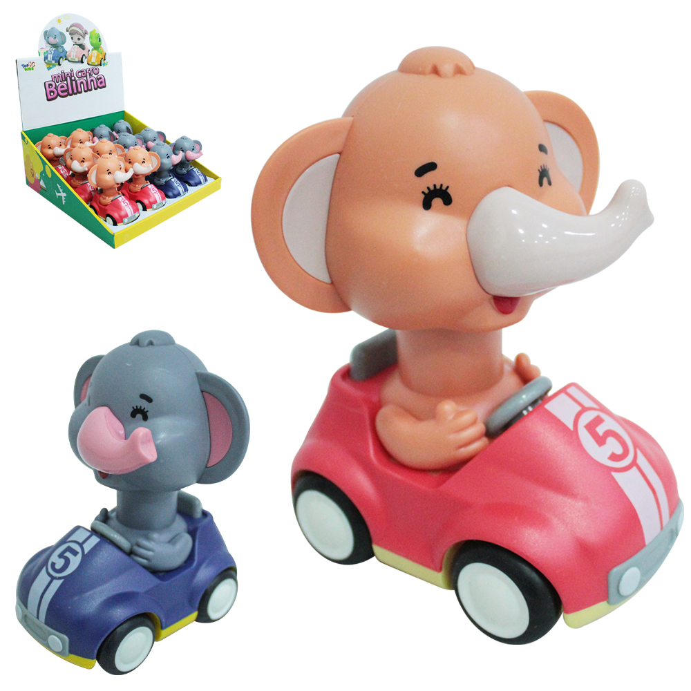 CARRO A FRICCAO COM ELEFANTE PRESSURE INERTIA MINI CARRO BELINHA TOP KIDS 13,5X11X9,5CM DP PLAY