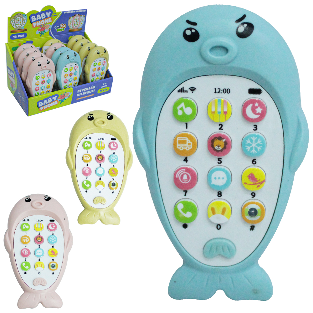 CELULAR MUSICAL INFANTIL BABY PHONE DIVERSAO BILINGUE COM LUZ A PILHA TOP KIDS DP PLAY