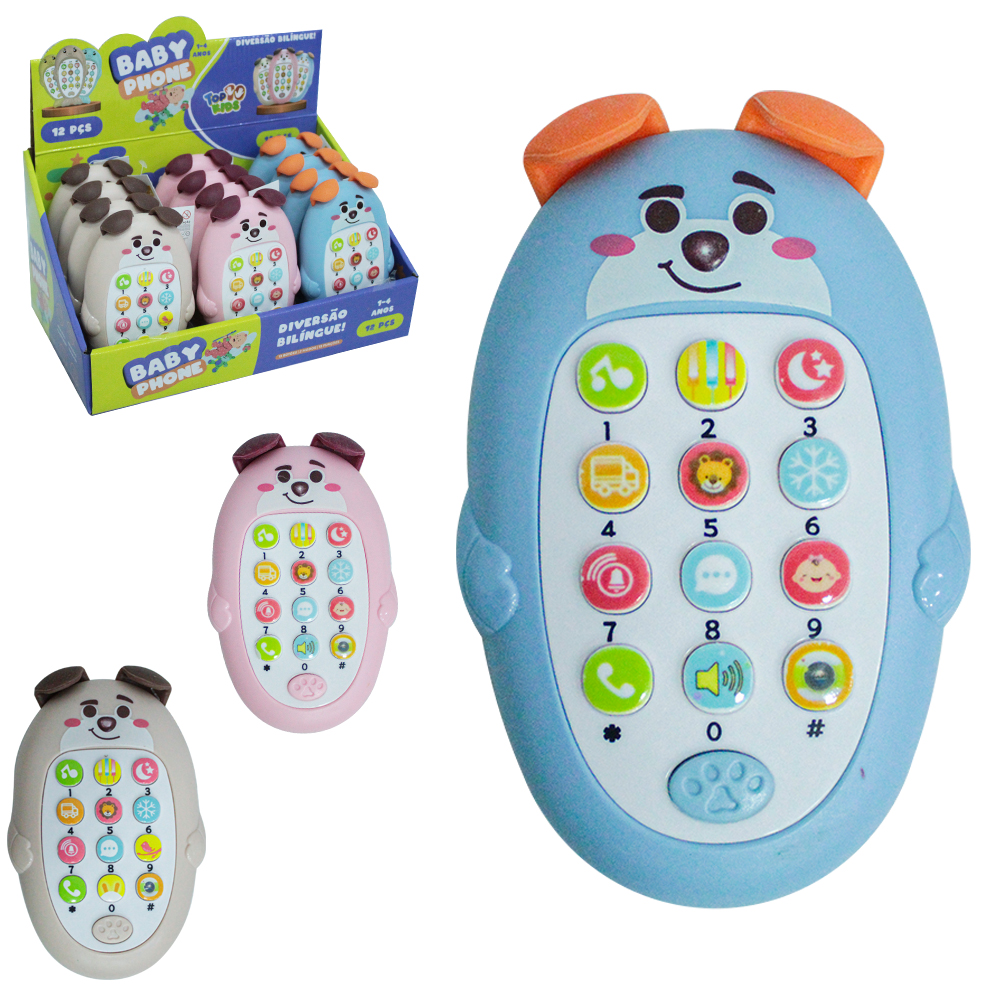 CELULAR MUSICAL INFANTIL BABY PHONE DIVERSAO BILINGUE COM LUZ A PILHA TOP KIDS DP PLAY