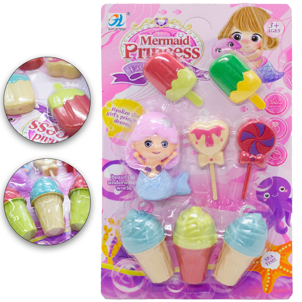 KIT COZINHA INFANTIL COM BONECA SEREIA + SORVETE E ACESSORIOS MERMAID PRINCESS 8 PECAS