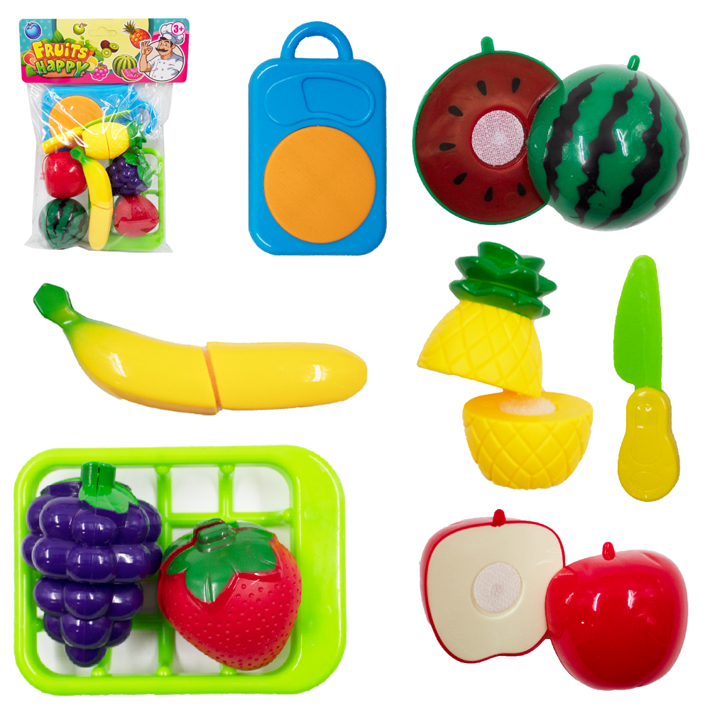 KIT COZINHA INFANTIL COM FRUTAS + FACA E ACESSORIOS COM VELCRO FRUITS HAPPY 15 PECAS