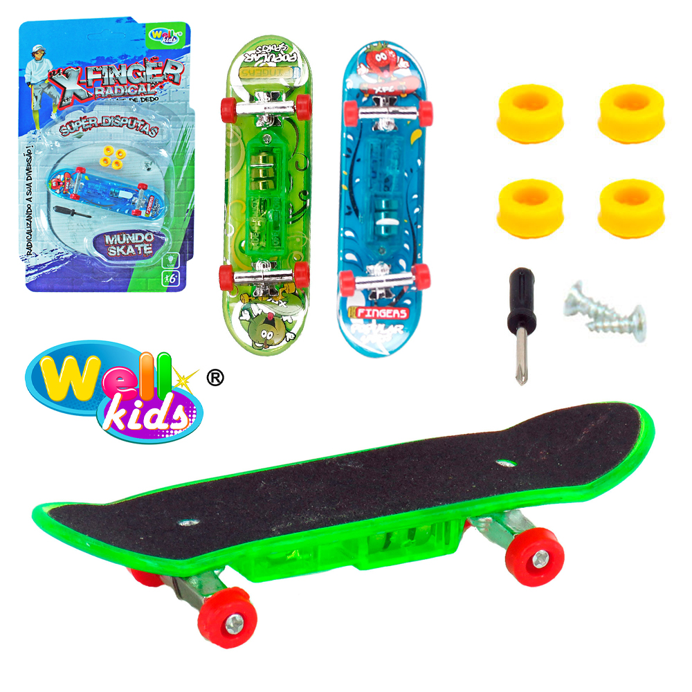 SKATE DE DEDO X-FINGER RADICAL COM LUZ E ACESSORIOS A BATERIA NA CARTELA WELLKIDS