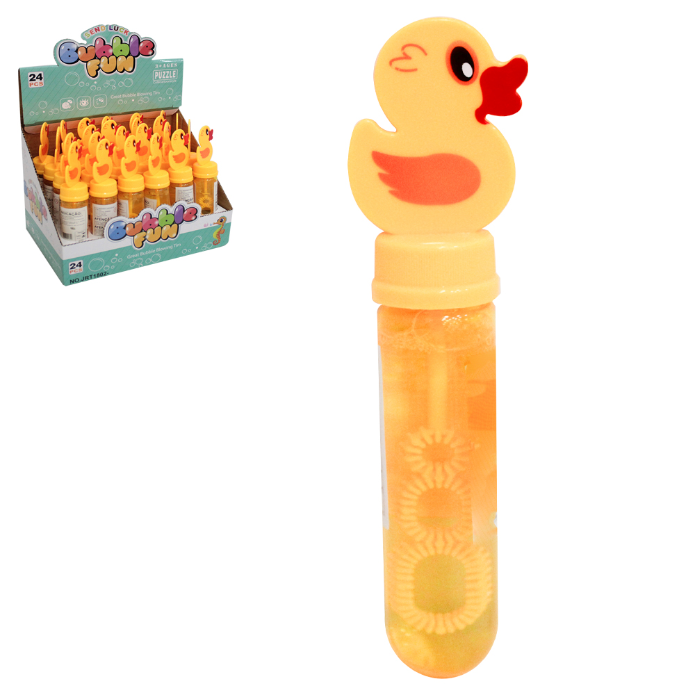 LANCA BOLHA DE SABAO NO TUBO PATO BUBBLE FUN 14CM DP PLAY 